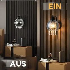 Nettlife Applique murale en verre gris fumé, boule en cristal E27, moderne, pour chambre/couloir