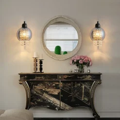 Nettlife Applique murale en verre gris fumé, boule en cristal E27, moderne, pour chambre/couloir