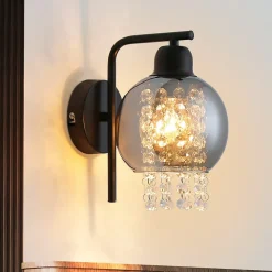 Nettlife Applique murale en verre gris fumé, boule en cristal E27, moderne, pour chambre/couloir