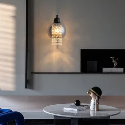 Nettlife Applique murale en verre gris fumé, boule en cristal E27, moderne, pour chambre/couloir
