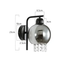 Nettlife Applique murale en verre gris fumé, boule en cristal E27, moderne, pour chambre/couloir