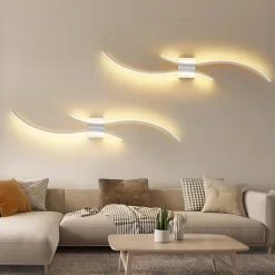 NETTLIFE Applique murale LED d'intérieur - 14W lampe de couloir 100CM lampe d'escalier blanche design vague moderne 3000K