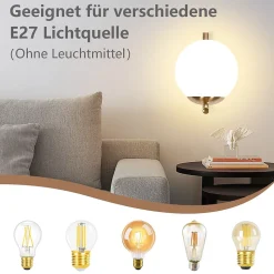 NETTLIFE Applique murale vintage boule de verre dorée E27 lampe murale d'intérieur chambre escalier
