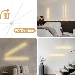 NETTLIFE Applique Murale Intérieur Applique LED 60CM Blanc Design Moderne Lampe Escalier Blanc Chaud 3000K Pivotante