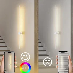 NETTLIFE Applique Murale Intérieur Applique LED 60CM Blanc Design Moderne Lampe Escalier Blanc Chaud 3000K Pivotante