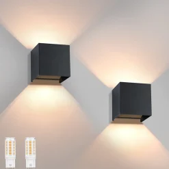 NETTLIFE Applique murale LED Intérieur Extérieur : lot de 2 lampes extérieures Blanc chaud IP65 Applique extérieure G9 Blanc