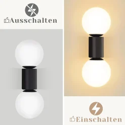 NETTLIFE Applique murale d'intérieur moderne en verre blanc noir 2 ampoules max 25W G9 (sans ampoule)