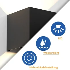 NETTLIFE Applique murale LED extérieure 5W IP65, noir, blanc chaud 3000K