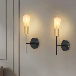 NETTLIFE Applique Murale Intérieur Vintage E27 Industriel 1 Ampoule Noir Rétro Métal 2 Pièces
