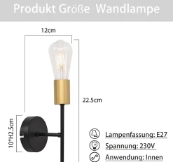 NETTLIFE Applique Murale Intérieur Vintage E27 Industriel 1 Ampoule Noir Rétro Métal 2 Pièces
