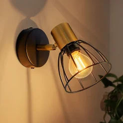 Nettlife Applique murale d'intérieur, style vintage - noire, spot mural à une ampoule, lampe de couloir, E14, (Sans ampoule)