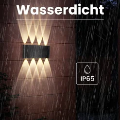 NETTLIFE Applique murale LED pour intérieur : lot de 2 appliques murales extérieures noires haut vers le bas 7 W IP65