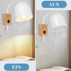 NETTLIFE Applique murale en bois avec interrupteur - Spot mural 1 flamme E27 Blanc Lampe de couloir , Sans ampoule