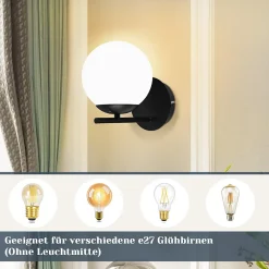NETTLIFE Applique Noir Intérieure - E27 Métal Design Moderne en verre Lampe de Lit Applique Salle de Bain Vintage Lampe de Couloir