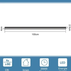 NETTLIFE Ensemble de 2 appliques muralesd'intérieur noir 100 CM éclairage mural moderne couloir 32 W