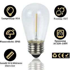 NETTLIFE guirlande lumineuse LED extérieur 15m lumière de jardin IP65 étanche 16 ampoules