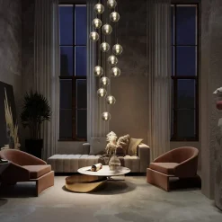 NETTLIFE Hauteur réglable Table à manger Lampe suspendue Verre Cage descalier Moderne 15 flammes Lustre