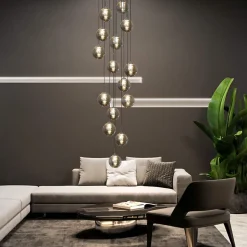 NETTLIFE Hauteur réglable Table à manger Lampe suspendue Verre Cage descalier Moderne 15 flammes Lustre