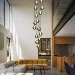 NETTLIFE Hauteur réglable Table à manger Lampe suspendue Verre Cage descalier Moderne 15 flammes Lustre