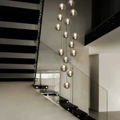 NETTLIFE Hauteur réglable Table à manger Lampe suspendue Verre Cage descalier Moderne 15 flammes Lustre