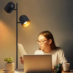 NETTLIFE Lampadaire 2 Ampoules Noir Doré Métal E14 Rétro Industriel Lampadaire