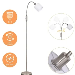 NETTLIFE Lampadaire 1 flamme Salon Liseuse - E14 Vintage Rotation Abat-jour Boho Industriel Lampe sur pied Couloir Chambre