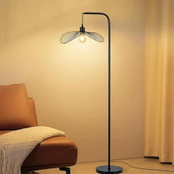 Nettlife Lampadaire Arc Vintage Noir - Lampe sur Pied Métal E27 Industriel Interrupteur à Pied, pour Salon Bureau (Sans Ampoule)