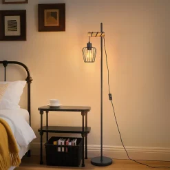 NETTLIFE Lampadaire de salon en bois Lampe de sol vintage : Lampe de salon noire Lampadaire sur pied E27 146 cm (sans ampoule)