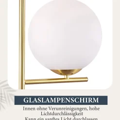 NETTLIFE Lampadaire doré industriel avec interrupteur au pied, design métallique en verre blanc, E27 , câble de 2 mètres