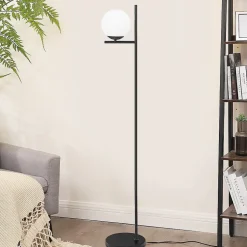 NETTLIFE Lampadaire Industriel - Noir Moderne avec Interrupteur à Pied Métal Design Blanc Verre Lampadaire E27 Vintage Câble 2M