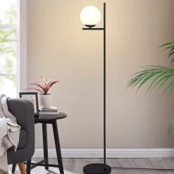 NETTLIFE Lampadaire Industriel - Noir Moderne avec Interrupteur à Pied Métal Design Blanc Verre Lampadaire E27 Vintage Câble 2M