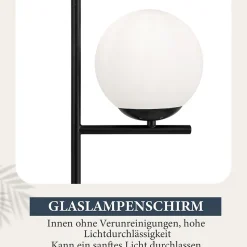 NETTLIFE Lampadaire Industriel - Noir Moderne avec Interrupteur à Pied Métal Design Blanc Verre Lampadaire E27 Vintage Câble 2M