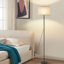 NETTLIFE Lampadaire LED à Intensité Variable Rétro Abat-jour En Tissu Pour Salon Avec Interrupteur à Tirette