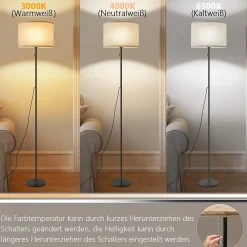 NETTLIFE Lampadaire LED à Intensité Variable Rétro Abat-jour En Tissu Pour Salon Avec Interrupteur à Tirette