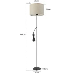 NETTLIFE Lampadaire LED à Intensité Variable Rétro Abat-jour En Tissu Pour Salon Avec Interrupteur à Tirette