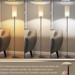 NETTLIFE Lampadaire LED à Intensité Variable Rétro Abat-jour En Tissu Pour Salon Avec Interrupteur à Tirette