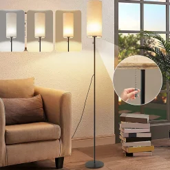 NETTLIFE Lampadaire LED à Intensité Variable Rétro Abat-jour En Tissu Pour Salon Avec Interrupteur à Tirette