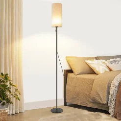 NETTLIFE Lampadaire LED à Intensité Variable Rétro Abat-jour En Tissu Pour Salon Avec Interrupteur à Tirette