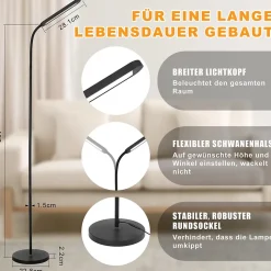 NETTLIFE Lampadaire LED Salon Dimmable Noir Lampadaire 11w 360 Flexible Canapé