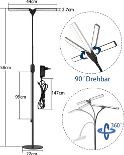 NETTLIFE Lampadaire moderne salon, tissu noir or, E27, 144cm
