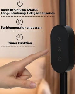 NETTLIFE Lampadaire moderne salon, tissu noir or, E27, 144cm