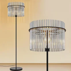 NETTLIFE lampadaire noir avec abat-jour en verre lampe sur pied E27 avec interrupteur au pied (ampoule non incluse)