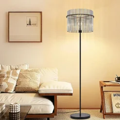 NETTLIFE lampadaire noir avec abat-jour en verre lampe sur pied E27 avec interrupteur au pied (ampoule non incluse)