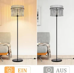 NETTLIFE lampadaire noir avec abat-jour en verre lampe sur pied E27 avec interrupteur au pied (ampoule non incluse)