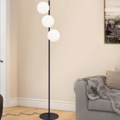 NETTLIFE Lampadaire noir - Moderne Lampadaire Salon à 3 flammes avec interrupteur à pied Métal Design Verre E27 Vintage