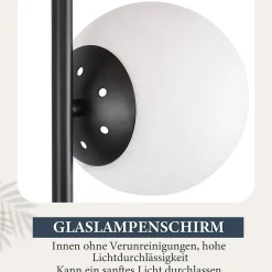 NETTLIFE Lampadaire noir - Moderne Lampadaire Salon à 3 flammes avec interrupteur à pied Métal Design Verre E27 Vintage