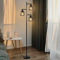 NETTLIFE Lampadaire Salon Vintage - e27 3 flammes 25W noir industriel Lampe sur pied 152CM avc interrupteur à pied