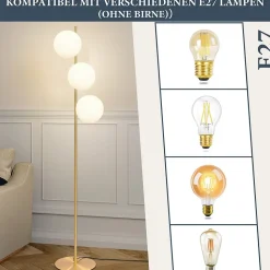 NETTLIFE Lampadaire salon moderne, tissu gris or, E27, 156cm