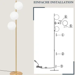 NETTLIFE Lampadaire salon moderne, tissu gris or, E27, 156cm