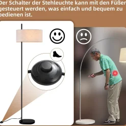 NETTLIFE Lampadaire salon lampadaire vintage 154cm noir E27 lampadaires avec interrupteur au pied